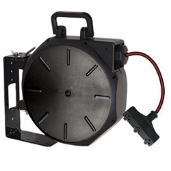3-outlet retractable power electrical reel with indoor style receptacles, length: 50' ft, wire type: SJTW, gauge: 12/3, plug: 5-15P, 3 receptacle: 5-15R,  1875 watts, UL listed 50-ft. 12/3 SJT, 15 Amp  12 awg guage