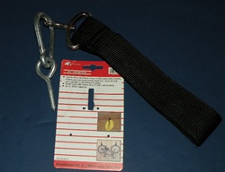 36'' velcro strap 2'' wide and a snap hook